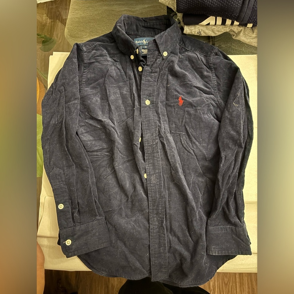 Ralph Lauren Dark Blue Corduroy Shirt with Red Emblem